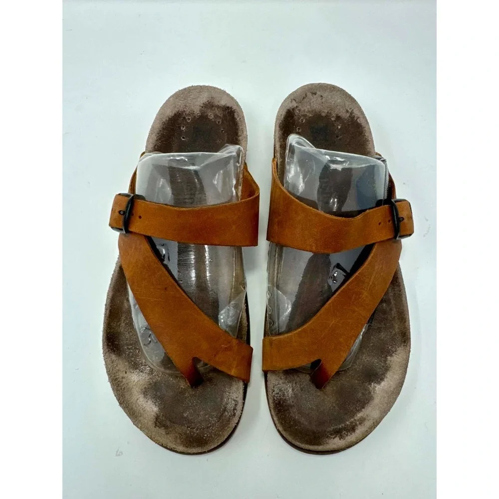 Mephisto Helen Plus Sandals Womens Size 9 EU 39 Camel Leather Wide Toe Loop Cork